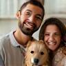 Happy family with their dog