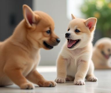 Puppy playing with trainer during socialisation class